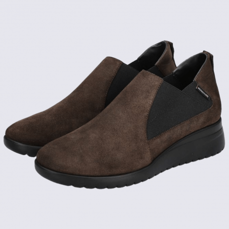 Chaussures Mephisto, chaussures compensées femme en cuir brun foncé