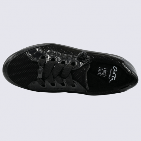 Baskets Ara, baskets à zip tendance femme en cuir nubuck noir