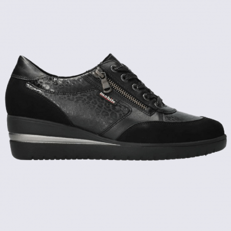 Baskets Mobils, baskets motif leopard femme en cuir noir Baskets Mobils, baskets motif leopard femme en cuir noir