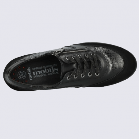 Baskets Mobils, baskets motif leopard femme en cuir noir Baskets Mobils, baskets motif leopard femme en cuir noir