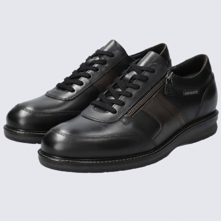 Chaussures Mephisto, chaussures à lacets et zip homme en cuir lisse noir