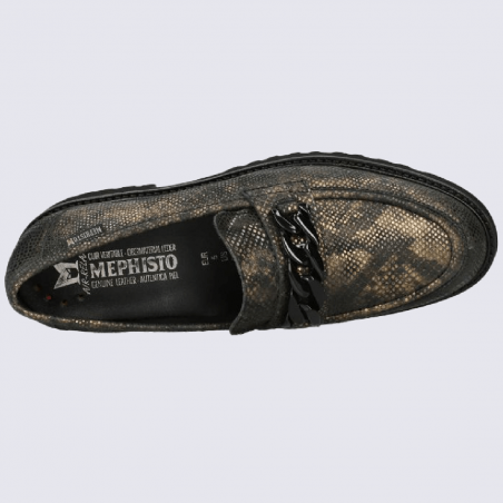 Mocassins Mephisto, mocassins cousu main motif reptile femme en cuir doré et noir