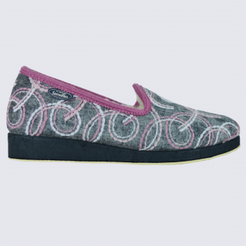 Chaussons Semelflex, chaussons charentaises fourrés femme gris et rose