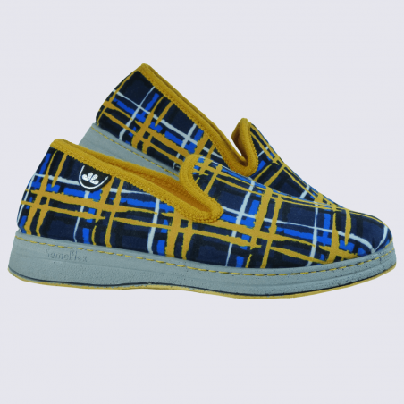 Chaussons Semelflex, chaussons charentaises chaudes homme jaune/bleu