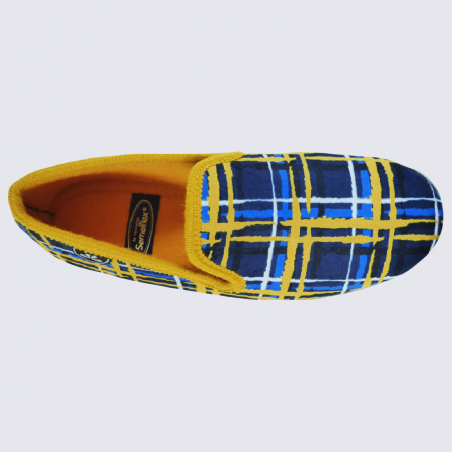 Chaussons Semelflex, chaussons charentaises chaudes homme jaune/bleu