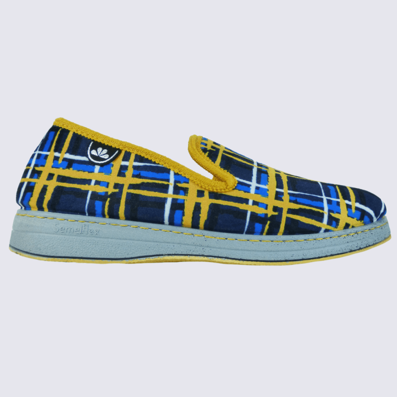 Chaussons Semelflex, chaussons charentaises chaudes homme jaune/bleu