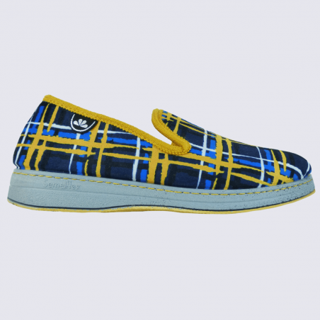 Chaussons Semelflex, chaussons charentaises chaudes homme jaune/bleu