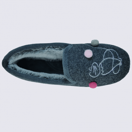 Chaussons Isotoner, chaussons charentaises motif chat femme gris