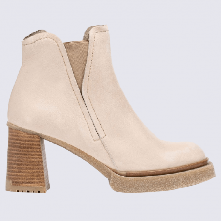 Bottines Wonders, bottines Miera à talon femme en cuir beige