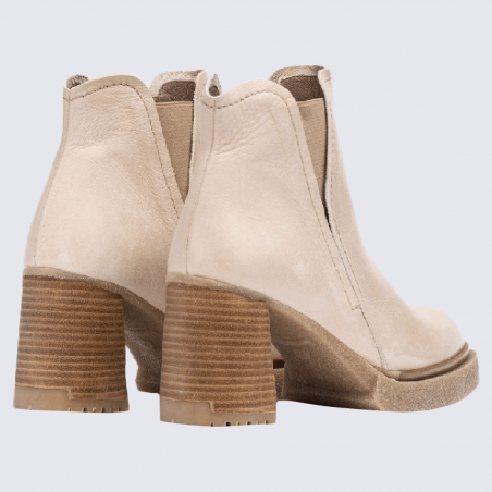 Bottines Wonders, bottines Miera à talon femme en cuir beige