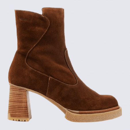 Bottines Wonders, bottines à talon femme en cuir marron