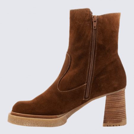 Bottines Wonders, bottines à talon femme en cuir marron