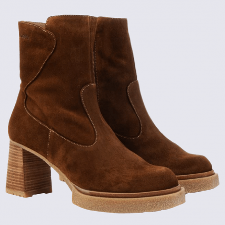 Bottines Wonders, bottines à talon femme en cuir marron