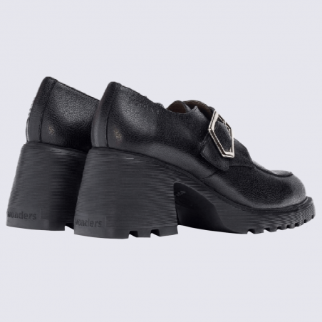 Mocassins Wonders, mocassins à talon tendances femme en cuir noir