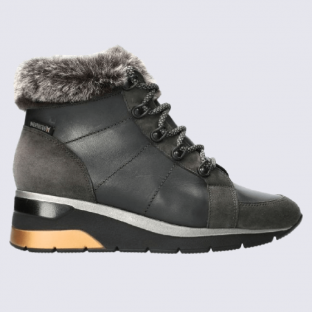 Bottines Mephisto, bottines à talon compensé fourrée femme en cuir gris