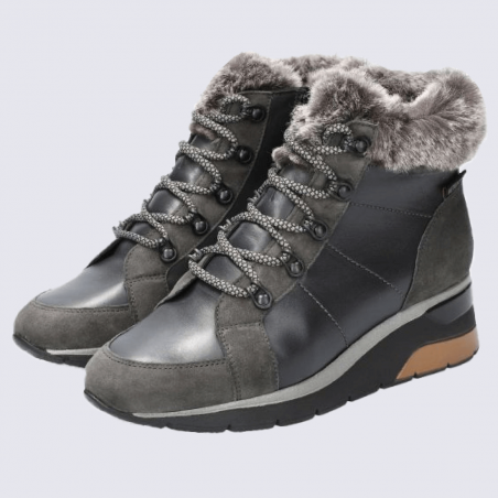 Bottines Mephisto, bottines à talon compensé fourrée femme en cuir gris