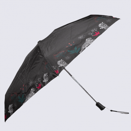 Parapluie Isotoner, parapluie automatique motif frise panthère noir