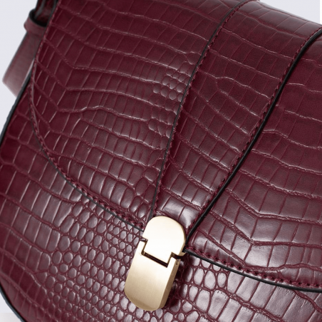 Sac à bandoulière Hexagona, sac à bandoulière effet croco femme bordeaux