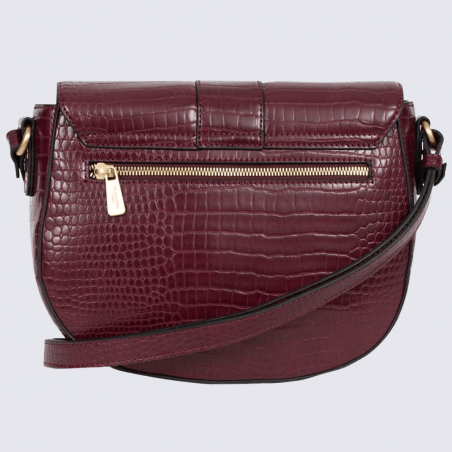 Sac à bandoulière Hexagona, sac à bandoulière effet croco femme bordeaux