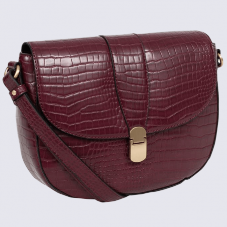 Sac à bandoulière Hexagona, sac à bandoulière effet croco femme bordeaux