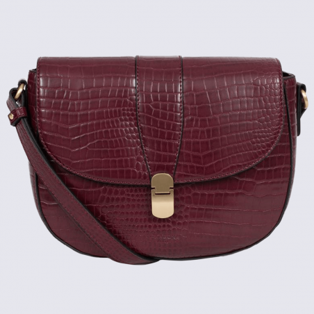 Sac à bandoulière Hexagona, sac à bandoulière effet croco femme bordeaux