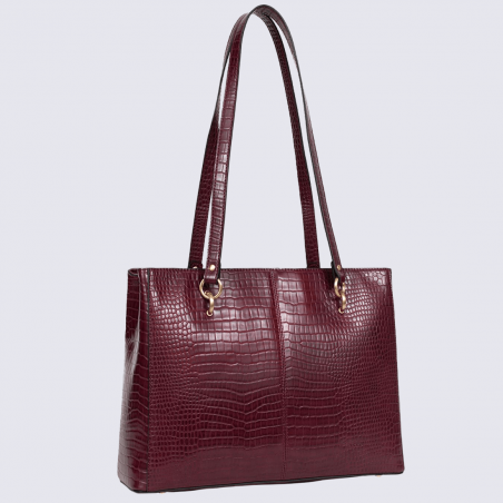 Sac porté épaule Hexagona, sac porté épaule effet croco femme bordeaux/prune