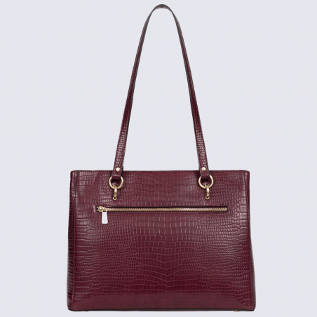 Sac porté épaule Hexagona, sac porté épaule effet croco femme bordeaux/prune