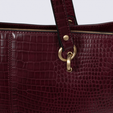 Sac porté épaule Hexagona, sac porté épaule effet croco femme bordeaux/prune