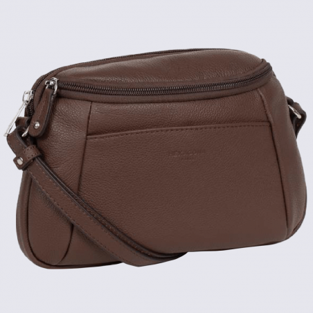 Sac à bandoulière Hexagona, sac à bandoulière ligne Confort femme en cuir chocolat