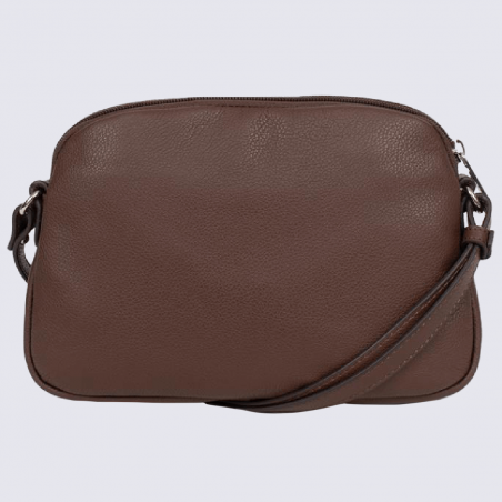 Sac à bandoulière Hexagona, sac à bandoulière ligne Confort femme en cuir chocolat