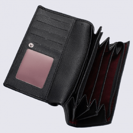 Portefeuille long Hexagona, portefeuille long stop RFID femme noir