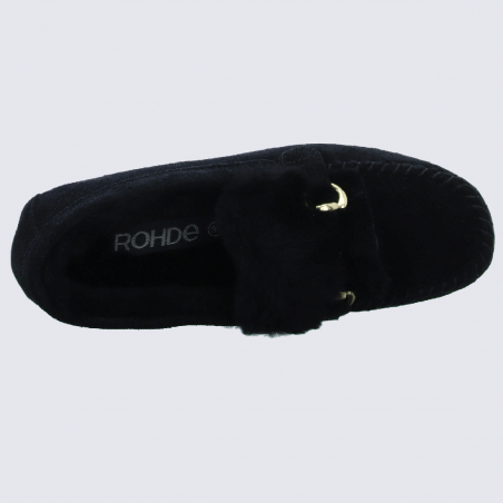 Chaussons Rohde, chaussons fourrés femme en cuir velours noir