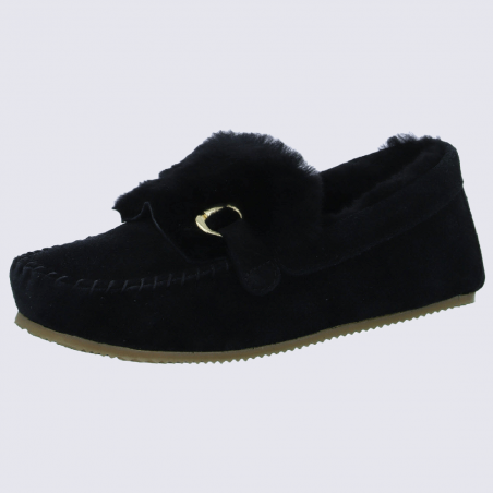 Chaussons Rohde, chaussons fourrés femme en cuir velours noir