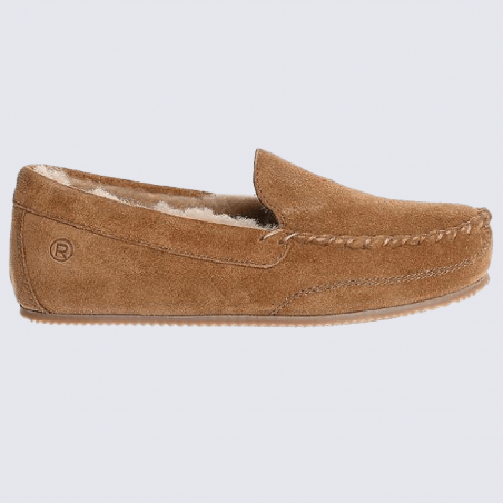 Chaussons Rohde, chaussons fourrés femme en cuir velours camel