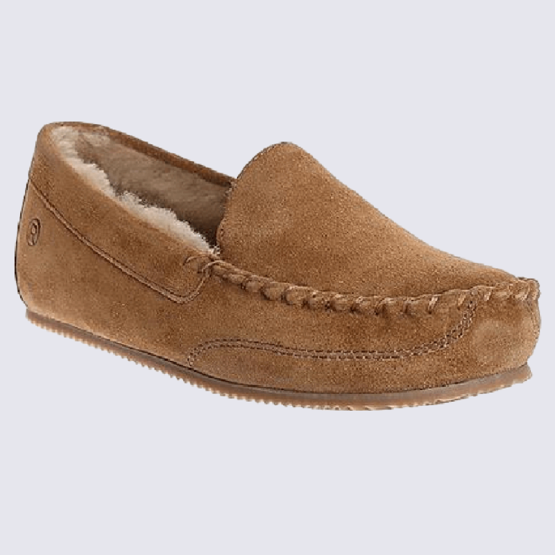 Chaussons Rohde, chaussons fourrés femme en cuir velours camel