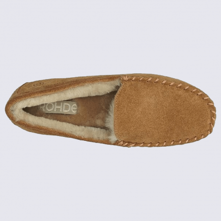 Chaussons Rohde, chaussons fourrés femme en cuir velours camel