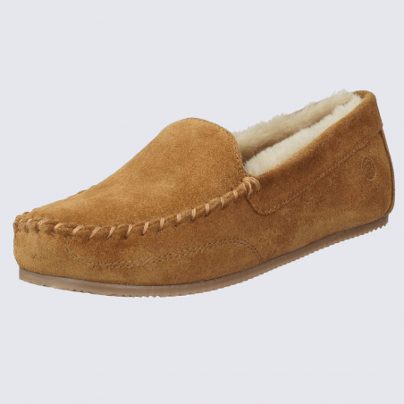 Chaussons Rohde, chaussons fourrés femme en cuir velours camel