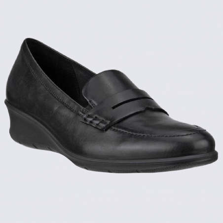 Mocassins Ecco, mocassins élégants et confortable femme en cuir lisse noir