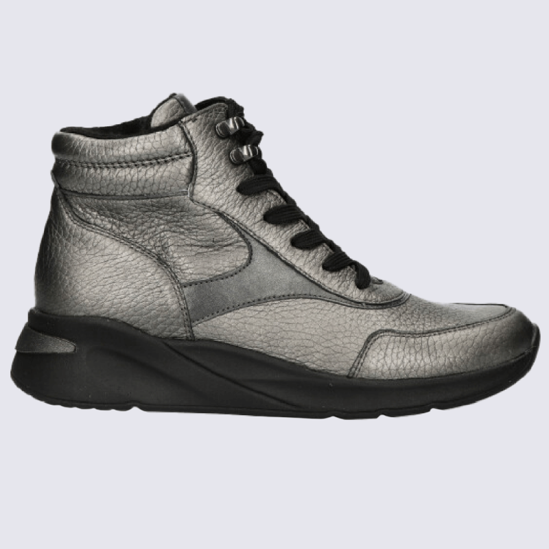 Baskets montantes Waldlaufer, baskets montantes confortables femme en cuir argenté