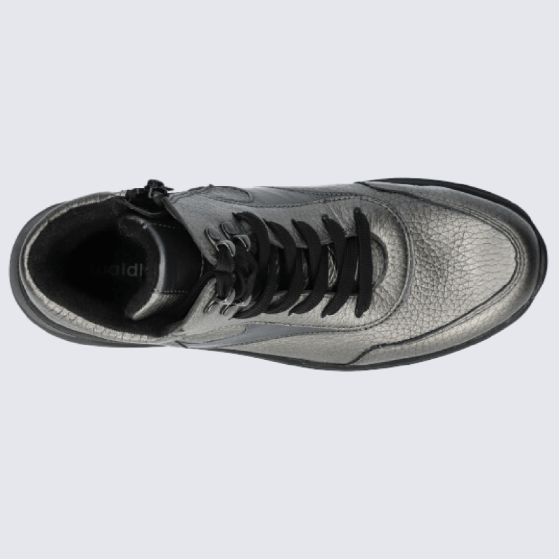 Baskets montantes Waldlaufer, baskets montantes confortables femme en cuir argenté