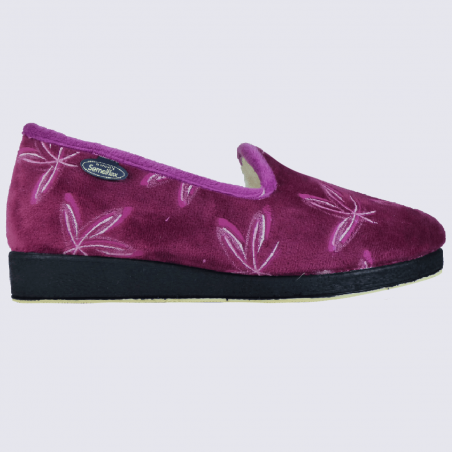 Chaussons Semelflex, chaussons charentaises fourrés motif floral femme bordeaux