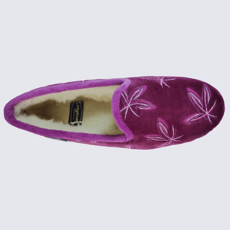 Chaussons Semelflex, chaussons charentaises fourrés motif floral femme bordeaux