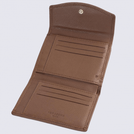 Portefeuille Hexagona, portefeuille stop RFID ligne Olivia femme en cuir cognac