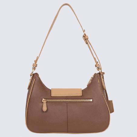 Sac porté épaule Hexagona, sac porté épaule ligne Olivia femme en cuir cognac/amande