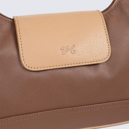 Sac porté épaule Hexagona, sac porté épaule ligne Olivia femme en cuir cognac/amande