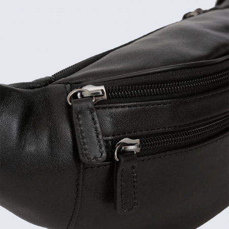 Sac banane Hexagona, sac banane élégant homme en cuir de vachette souple noir