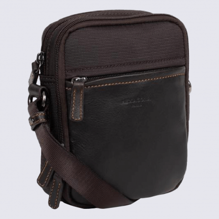 Sacoche Hexagona, sacoche ligne Travel pour homme en nylon et cuir marron