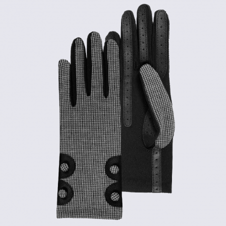 Gants Isotoner, gants tactiles femme imprimé pied de poule noir