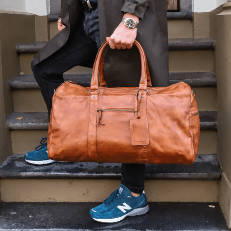 Sac week-end Bear Design, sac week-end Ruben unisexe en cuir cognac