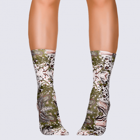 Chaussettes Wigglesteps, chaussettes Paisley femme en coton bio kaki